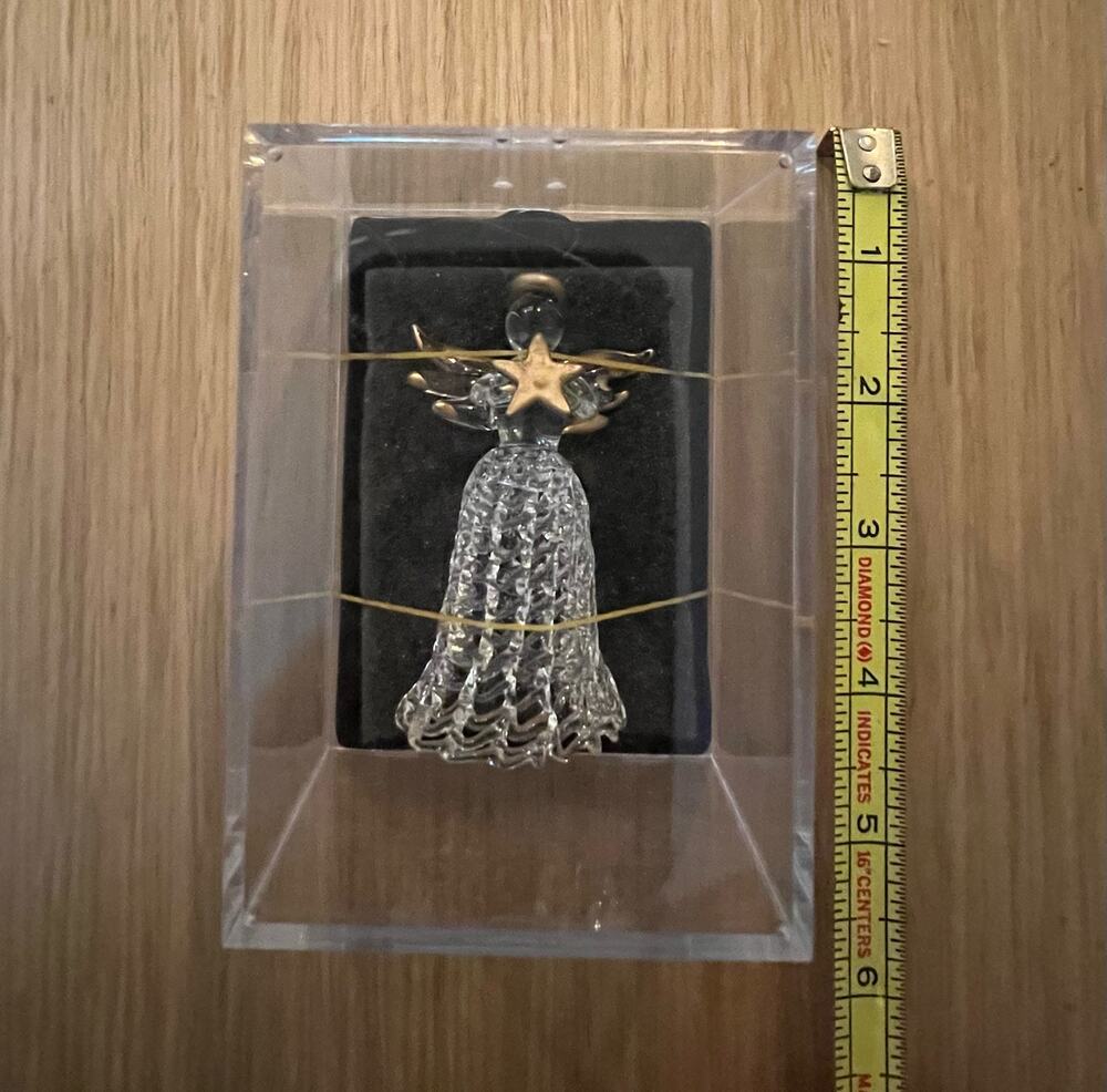 Crystal Hand Spun Angel Praying On Stand NEW in Box